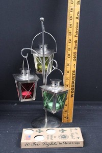 Silver Coach Lantern Triple Hanging Stand With 10 Tea Lights