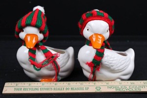 XMAS Goose Ceramic Planters With Holiday Hats & Scarves 6h