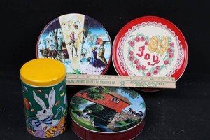 Decorative Holiday Tin Mixed Lot - 4 Pieces