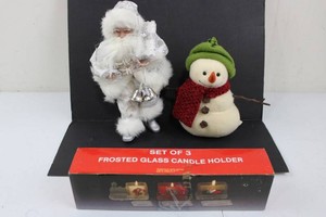Christmas Decor Mixed Lot - Santa, Hallmark Snowman & Candle Holders