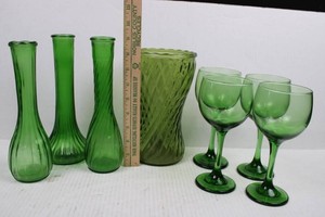 Green Glass Vases & Goblets