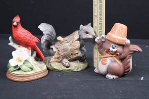 Homco Masterpiece Porcelain Cardinal & Squirrel Figurines (Lot of 3)