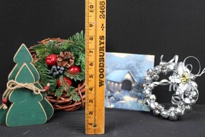 Christmas Decor Mixed Lot - Wooden Tree, Bell Wreath & Thomas Kinkade Plaque