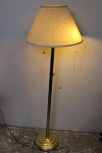 Brass-Tone Torchiere Floor Lamp With Pleated Shade