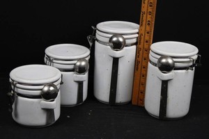 White Ceramic Storage Canisters With Hinged Lids (Lot of 4)