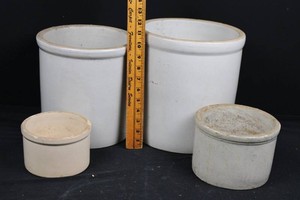 White Glazed Stoneware Crocks - 4-Piece Set