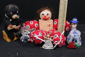 Mixed Lot Holiday Dolls, Bear, Beaded Figures & Decor
