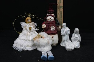 Christmas Decor Mixed Lot - Angel, Snowman Dispenser & Nativity (Lot of 6)