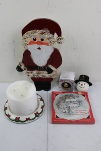 Christmas Decor Mixed Lot - Santa, Vikings Ornament & 1977 Plate
