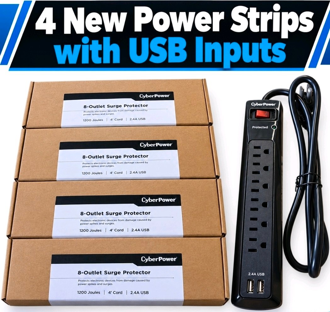 Set of four CyberPower 8-outlet surge protectors 1200 Jules 4 ft Cord  2.4 A USB