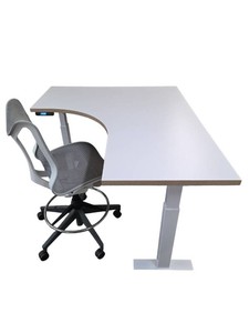 Premium Ergonomic Workstation Knoll L-Shaped Power Sit-Stand Desk & Herman Miller Cosm Drafting Stool
