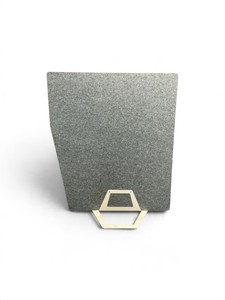 freestanding, sound-absorbing acoustic desk panel  privacy divider with a grey felt-like surface