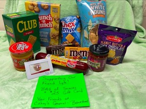 gift basket lot- snack assortment and $25 gift card