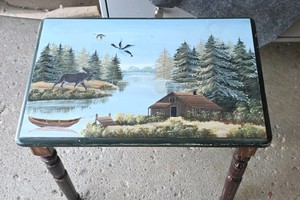 Small wilderness scene hand painted table