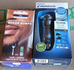 Philips Norelco close cut shaver with Gillette razor and gel
