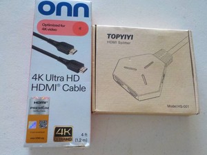 Topyixi HDMI Splitter and ONN 4K Ultra HD HDMI Cable