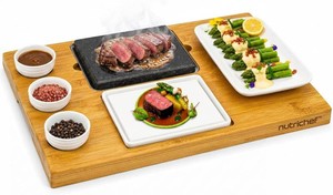 NutriChef Hot Stone Tabletop Grill Set with Bamboo Platter
