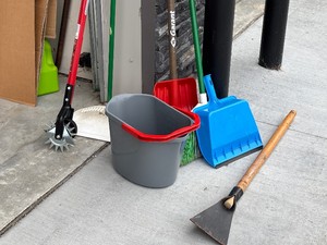 Broom, Pail, Scraper, and More