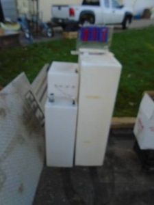 Qty of 2 plastic tanks. Tall one approx 4 feet. As shown.