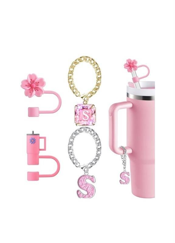 Tumbler Straw Cover, Charms, and Accessories, Letter S, Pink - Brand New