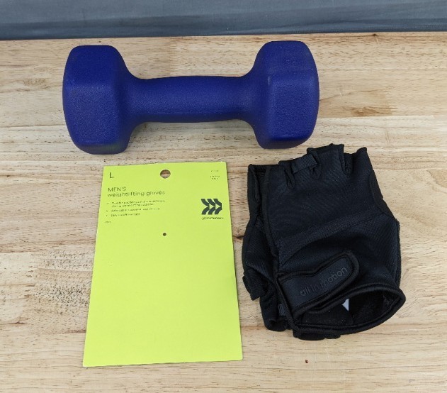 10 lb Dumbbell with Mens All in Motion Weightlifting Gloves, Large - New