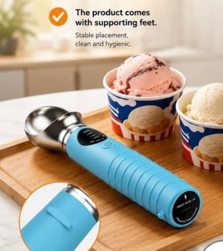 HS-01 Heated Ice Cream Scoop, Rechargeable LED Display, Light Blue - Brand New