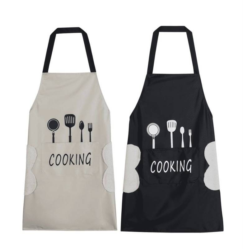 Cooking Kitchen Aprons with Hand Wipe, Black, Gray, 2 Total - Brand New