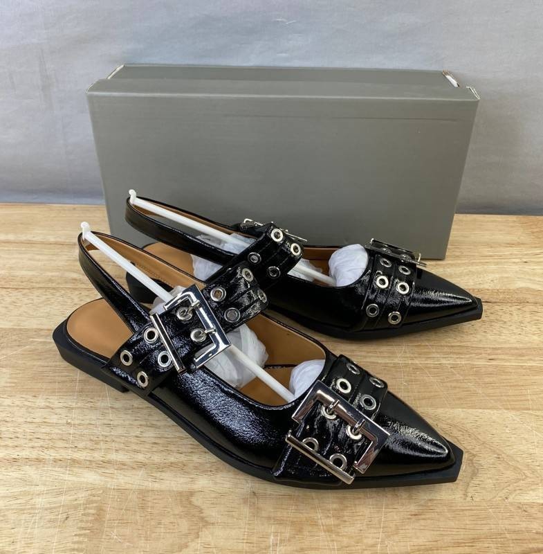 Womens Pointed Toe Slingback Flats Size 9, Black - Brand New