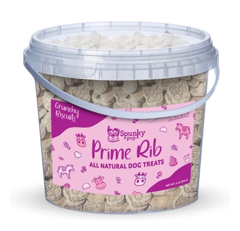 Spunky Pup Beef Prime Rib Biscuits Crunchy Dog Treats, 4 LB Bucket, $30 Retail - Brand New