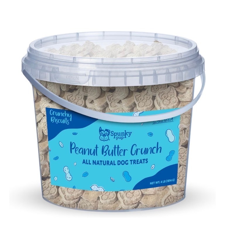Spunky Pup Peanut Butter Crunch Biscuits Crunchy Dog Treats, 4 LB Bucket, $30 Retail - Brand New