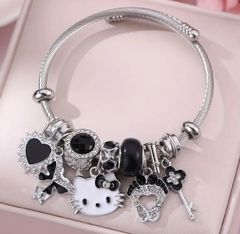 Hello Kitty Silver Tone Charm Bangle Bracelet - Brand New