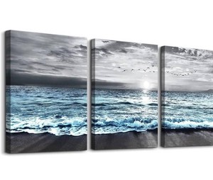 Framed Canvas Wall Art, Blue Ocean Sea Wave, 12 x 16, 3 Total - Brand New