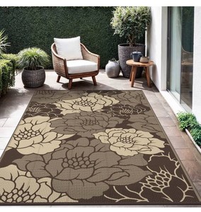 Outdoor Floral Area Rug, Coffee Beige, 6 x 9 - Brand New