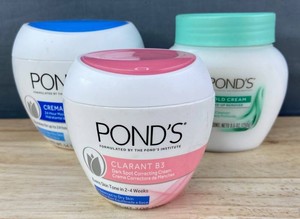 Ponds Crema S Moisturizer, Cold Cream Make-Up Remover, & Clarant B3 Dark Spot Correcting Cream Skincare - Brand New