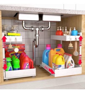 Eclaron Metal Under-Sink Organizers 2-Tier Pull-Out Shelves, White, 2 Total - Brand New