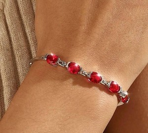 Juwaliy 18K White Gold Plated Oval July Birthstone Tennis Bracelet, 7.75 - Brand New