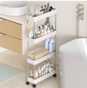 Cshidworld 4-Tier Slim Rolling Storage Cart, White - Brand New