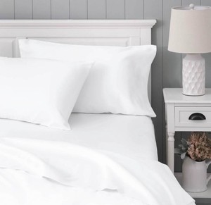 WelHome 100% Cotton Percale Queen Sheet Set, White, 4 Piece - Brand New