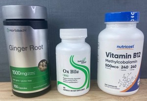Horbaach Ginger Root, 150 Capsules, Seeking Health Ox Bile, 120 Capsules, & Nutricost Vitamin B12, 240 Servings - Brand New