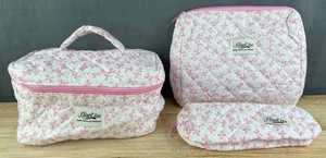 KingKiss Quilted Makeup Bags, White and Pink Bows, 3 Total - Brand New