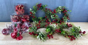 Red and Green Christmas Decor - Wreaths, Stars & Bells, 34 Total - Brand New