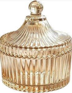 QOPOTO Amber Glass Powder Container with Washable Body Powder Puffs, 5 - Brand New