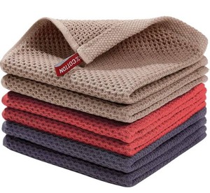 Cotton Waffle Weave Dish Towels, Grey, Brown, Brick Red, 12, 6 Pack - Brand New