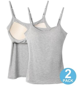 QRIC Womens Built-In Shelf Bra Camisoles, Grey, Size Small, 2 Total - Brand New