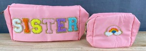 Sister Makeup Bag & Rainbow Pouch, Pink - Brand New