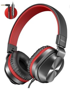Seenda Wired On-Ear Headphones with Microphone, Red and Black - Brand New