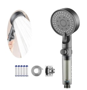 Filtered Shower Head with 5 Filters, Grey and Black - Brand New