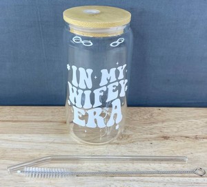 Klubi In My Wifey Era, 16oz Glass Tumbler with Bamboo Lid - Brand New