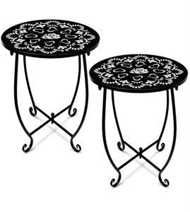 Dorochi Outdoor Metal Floral Side Tables, Black, 10, 2 Total - Brand New