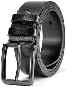 Maikun Mens Leather Belt, Glossy Black, Waist Size 37-40 - Brand New